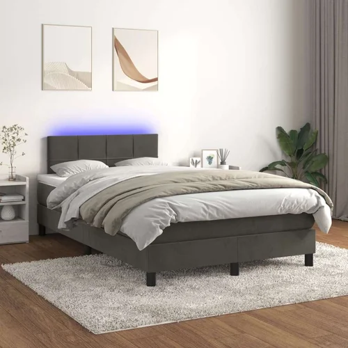  box spring s madracem LED tamnosivi 120 x 200 cm baršun