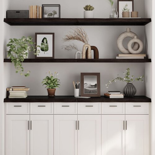 VidaXL Zidna polica tamnosmeđa 180x50x(2-4) cm od obrađene hrastovine Slike