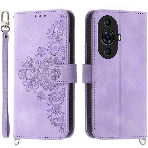 INORCO Ovitek za telefon z vtisnjenimi rožicami za Huawei nova 11 Pro Skin-Touch Phone Shell, PU usnjen ovitek za denarnico s paščkom, proti padcem, (22035417) Cene