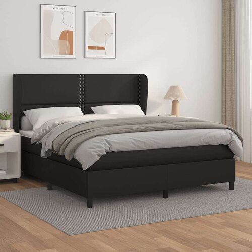  Krevet s oprugama i madracem crni 160 x 200 cm od umjetne kože Slike