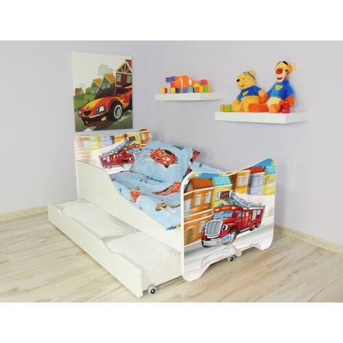 Made in Poland Dečiji krevet Happy Kitty sa fiokom - Fire Truck 160x80cm Cene