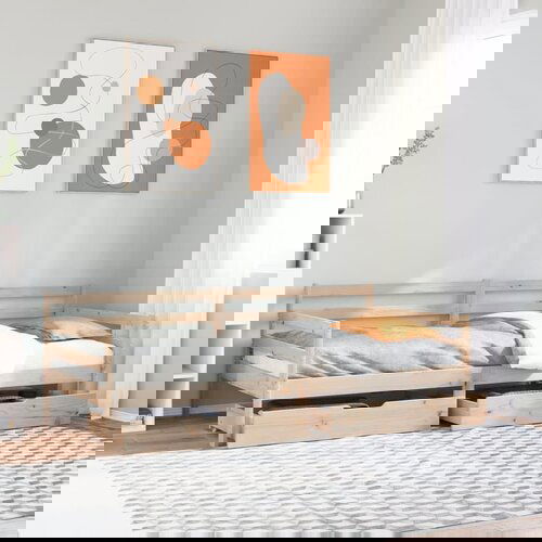 VidaXL Dnevna postelja s predali 90x200 cm trdna borovina Slike