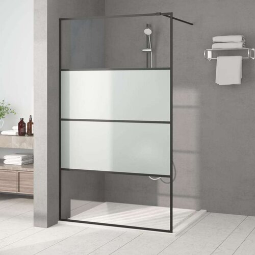 Pregrada za tuš crna 115 x 195 cm s napola mutnim staklom ESG Cijene