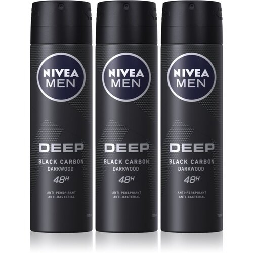 Nivea Men Deep Black Carbon Darkwood antiperspirant v pršilu 3 x 150 ml (ugodno pakiranje) za moške Cene
