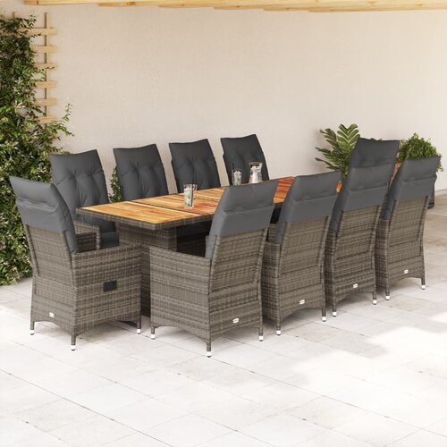 vidaXL 11-dijelni vrtni bistro set od poliratana s jastucima sivi - Sa naslonom za noge boja drva 10 Cene