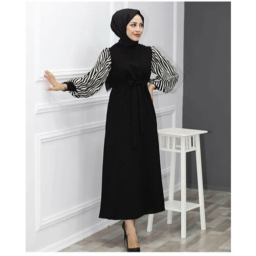 HAKKE Zebra Patterned Long Length Hijab Dress - Black Zeraa-678 Slike