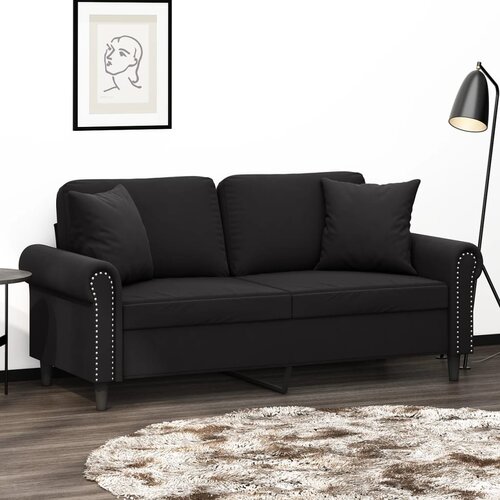 vidaXL Kavč dvosed z okrasnimi blazinami črn 140 cm žamet Cene