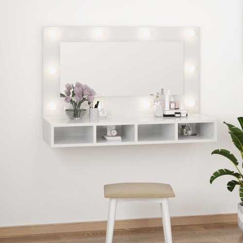 vidaXL Omarica z ogledalom in LED lučmi visok sijaj bela 90x31,5x62 cm Cene