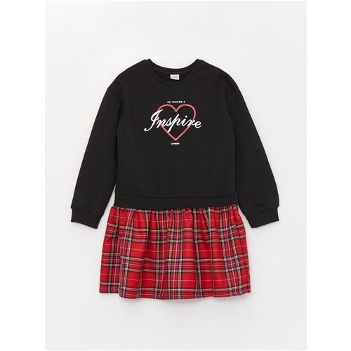 LC Waikiki Girl&amp;#039;s Dress with a Crew Neck Printed Long Sleeve Slike
