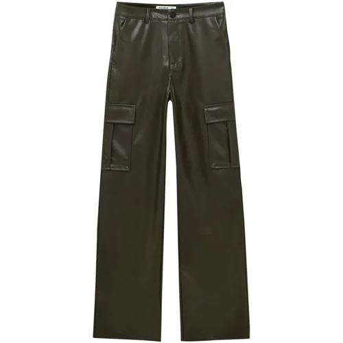 Pull&Bear Kargo hlače temno zelena