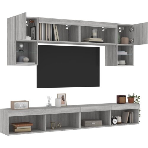vidaXL Komplet TV omaric LED 6-delni siva sonoma inženirski les Cene