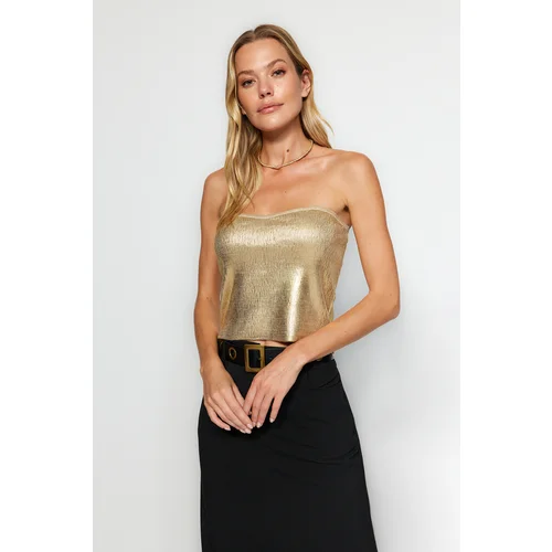 Trendyol Gold Leaf Strapless Collar Blouse