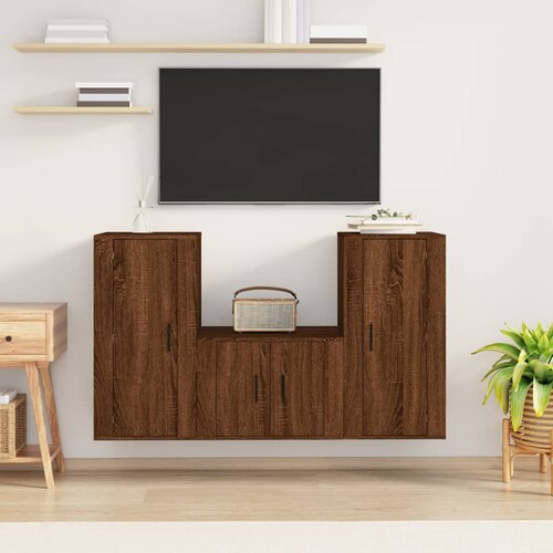 The Living Store Komplet TV omaric 3-delni rjav hrast inženirski les - Komplet TV Omaric, (21374543) Slike