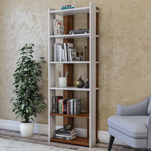 Hanah home Sakran - White, Walnut knjižna omara, (21269425) Slike