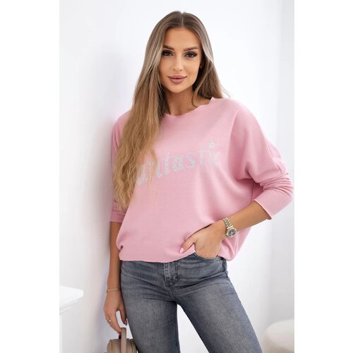 Kesi Włoski Blouse with the inscription Fantastic powder pink Slike