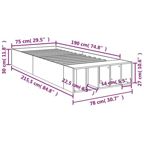 vidaXL Okvir kreveta boja betona 75x190 cm od konstruiranog drva Cene
