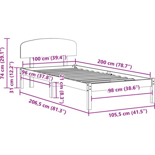 VidaXL krevetna konstrukcija s uzglavljem 100x200 cm od masivnog drva borovine Slike