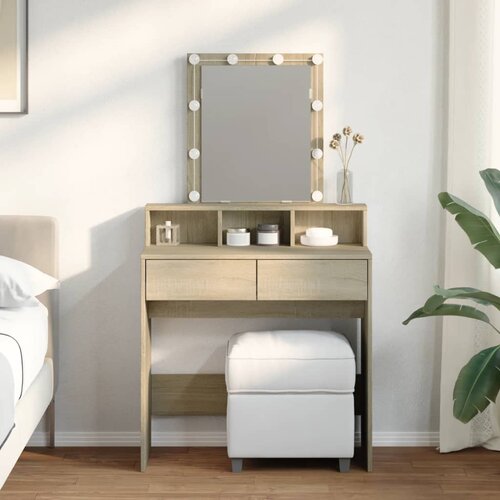 The Living Store Toaletna mizica z LED lučkami sonoma hrast 80x41x144,5 cm - Toaletna Mizica, (21657275) Slike