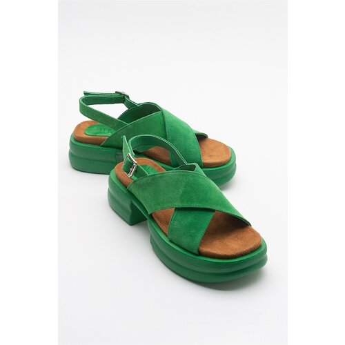 LuviShoes Most Women's Green Suede Genuine Leather Sandals Cene