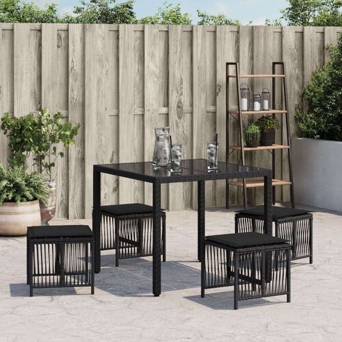 VidaXL Vrtni stolci s jastucima 4 kom crni 41x41x36 cm od poliratana Slike