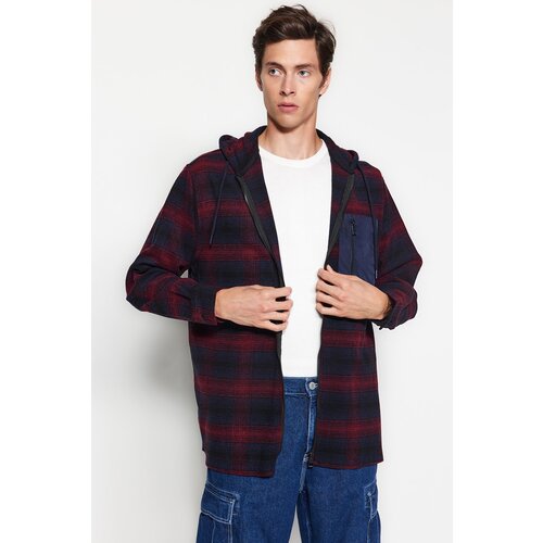 Trendyol Navy Blue Men&amp;#039;s Oversize Fit Hoodie and Checkered Shirt. Slike
