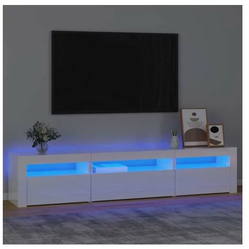  TV omarica z LED lučkami visok sijaj bela 195x35x40 cm