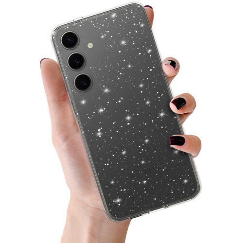 Onasi Silikonski ovitek z ble&amp;scaron;čicami za Samsung Galaxy S26 FE - prozoren s srebrnimi ble&amp;scaron;čicami Slike