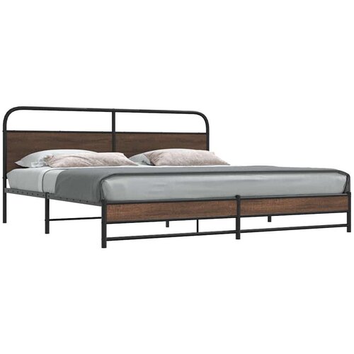 Metalni Kovinski posteljni okvir brez vzmetnice rjavi hrast 183x213 cm, (21608126) Slike