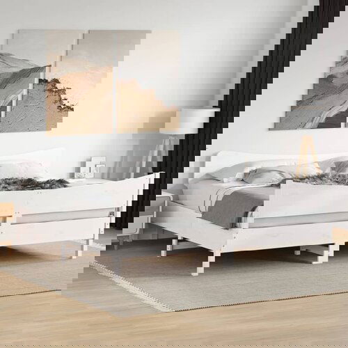 The Living Store Posteljni okvir brez vzmetnice bel 180x200 cm trdna borovina - Posteljni Okvir, (21497750) Slike