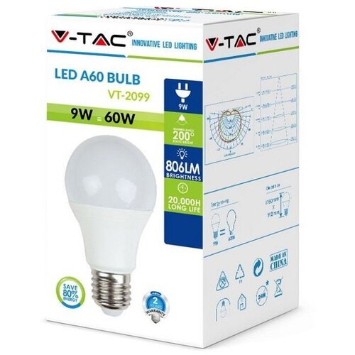 V-tac LED SIJALICA E27 A60 9W WW VTAC Cene