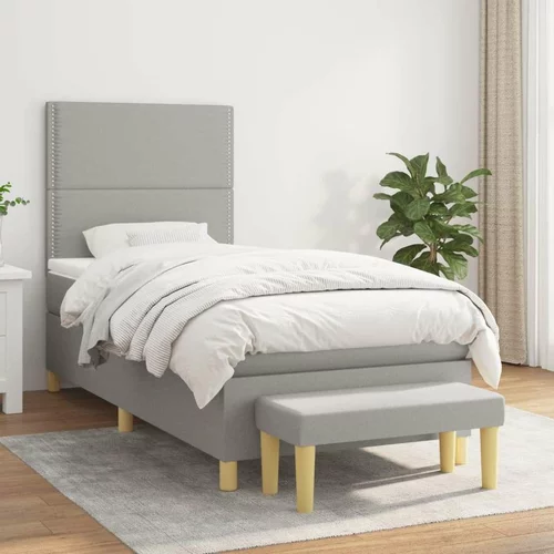  Box spring postelja z vzmetnico svetlo siva 90x200 cm blago, (20898962)