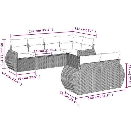  7-dijelni set vrtnih sofa od poliratana s jastucima crni Slike