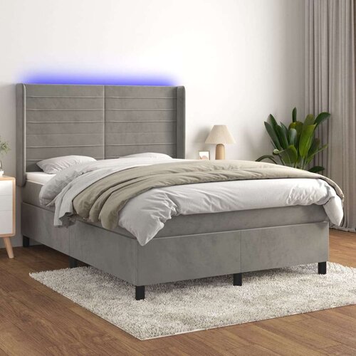 VidaXL Krevet box spring s madracem LED svjetlosivi 140x190 cm bar&amp;scaron;un Slike