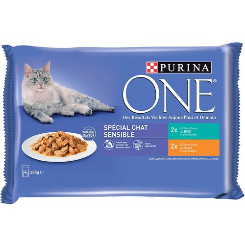 Purina ONE 4 x 85 g - Sensitive piletina i tuna Slike