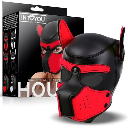 INTOYOU BDSM Line Hound Dog Hood with Removable Muzzle Red