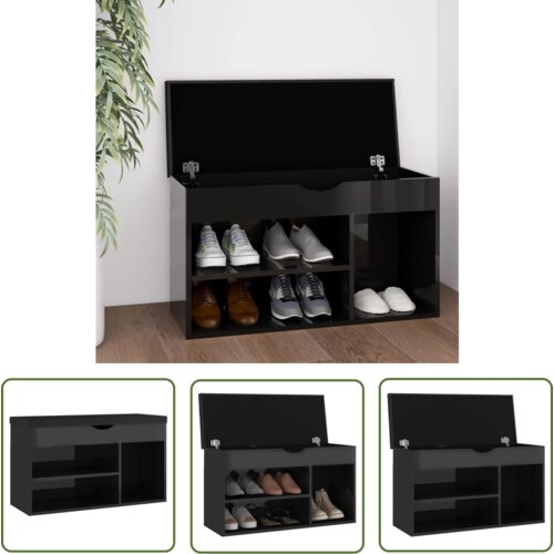 The Living Store Klop za čevlje z blazino visok sijaj črna 80x30x47 cm inž. les - Klop Za Čevlje, (21744559) Cene
