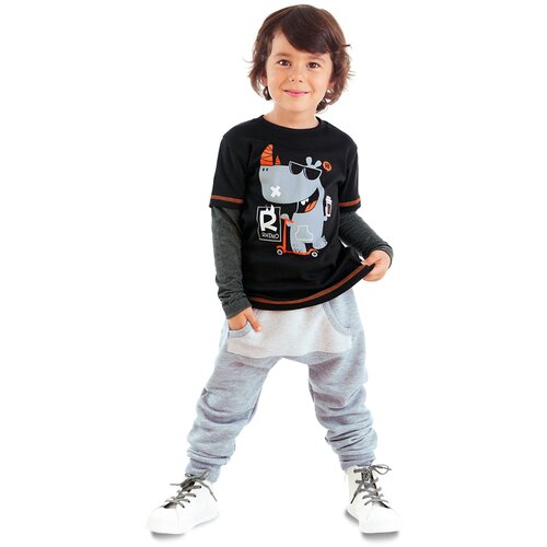 Denokids Rhino Boy Black T-shirt Sweatpants Set Slike