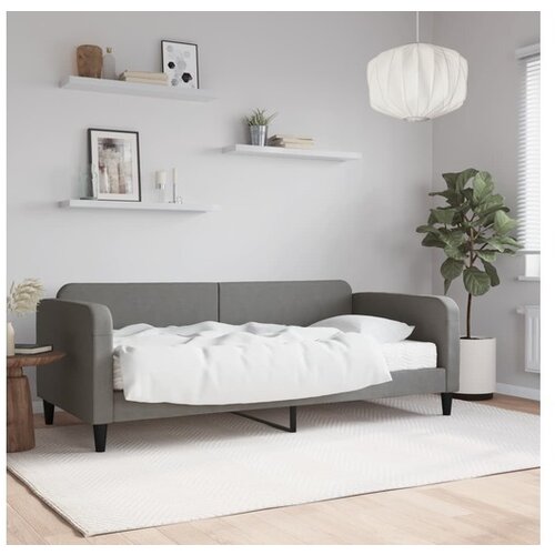 VidaXL Dnevna postelja z vzmetnico temno siva 90x190 cm blag Slike