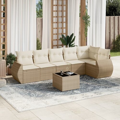 vidaXL 7-dijelni set vrtnih sofa od poliratana s jastucima bež Cijene
