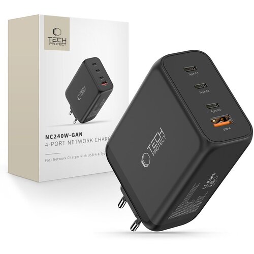 TECH-PROTECT NC240W-GAN 4-PORTNI POLNILEC ZA PD NAPRAVE 240W QC3.0 ČRNEGA OBLIKOVALCA, (5000337501) Slike