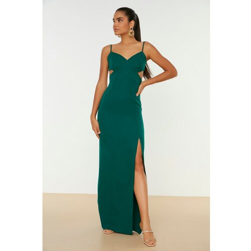 Trendyol Emerald Green Decollete Detailed Evening Dress & Graduation Dress Slike