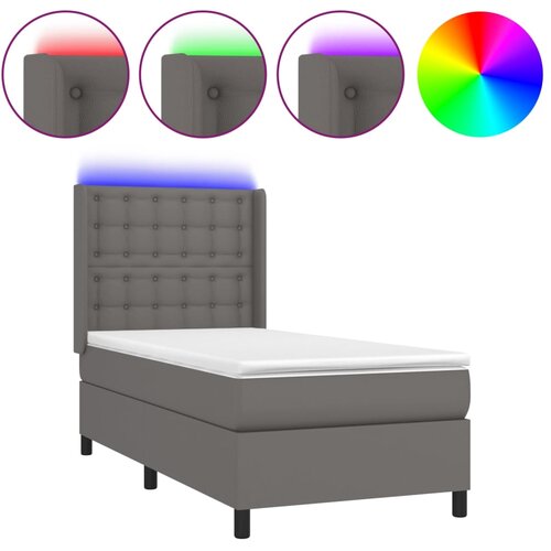  Krevet box spring s madracem LED sivi 100x200cm od umjetne kože Slike