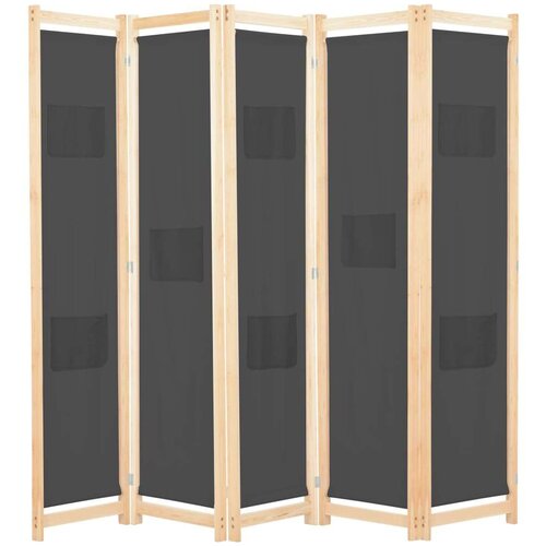 vidaXL Sobna pregrada s 5 panela od tkanine 200 x 170 x 4 cm siva Cene