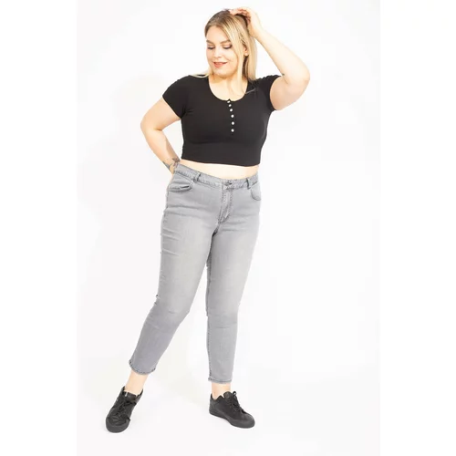Şans Women's Large Size Gray Lycra 5 Pocket Jeans