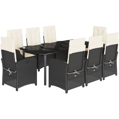  9-dijelni vrtni blagovaonski set s jastucima crni od poliratana Crna 200 cm table length Slike