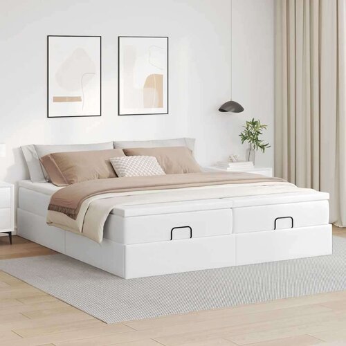 VidaXL okvir kreveta s madracima bijela 200x200 cm umjetna koža Slike