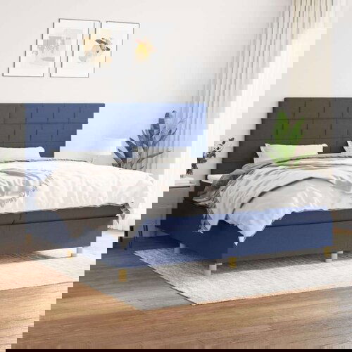  Krevet s oprugama i madracem plavi 200 x 200 cm od tkanine Slike