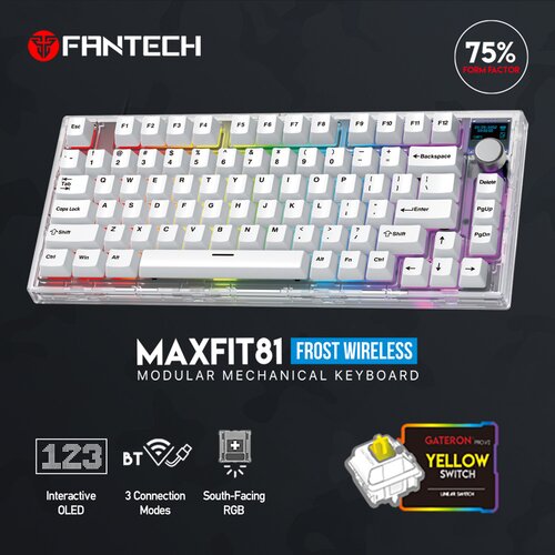 Fantech tastatura mehanicka gaming MK910 rgb pbt Maxfit81 frost wireless bela (yellow switch) Slike