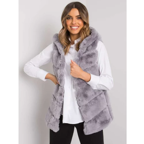 Fashion Hunters Gray fur vest with hood Foggia OCH BELLA