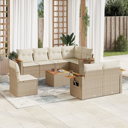 vidaXL 9-dijelni set vrtnih sofa s jastucima bež od poliratana Cijene